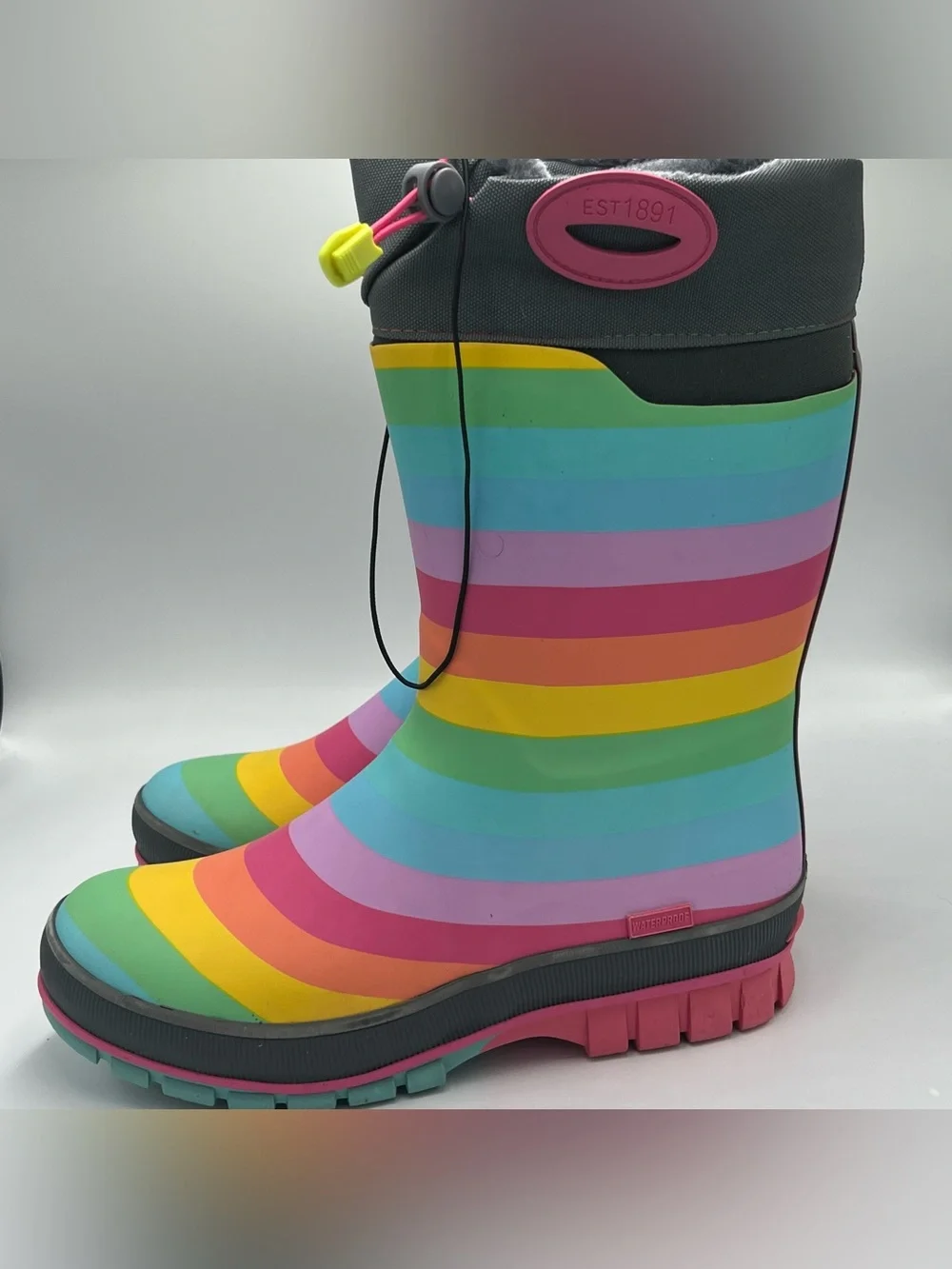 Western Chief Rainbow Rules Winterprene Waterproof Fur Lined Rain Boots Kids 6